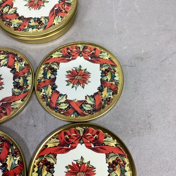 Vintage Metropolitan Museum Of Art Red Floral Coasters In Tin - Picture 3 of 8